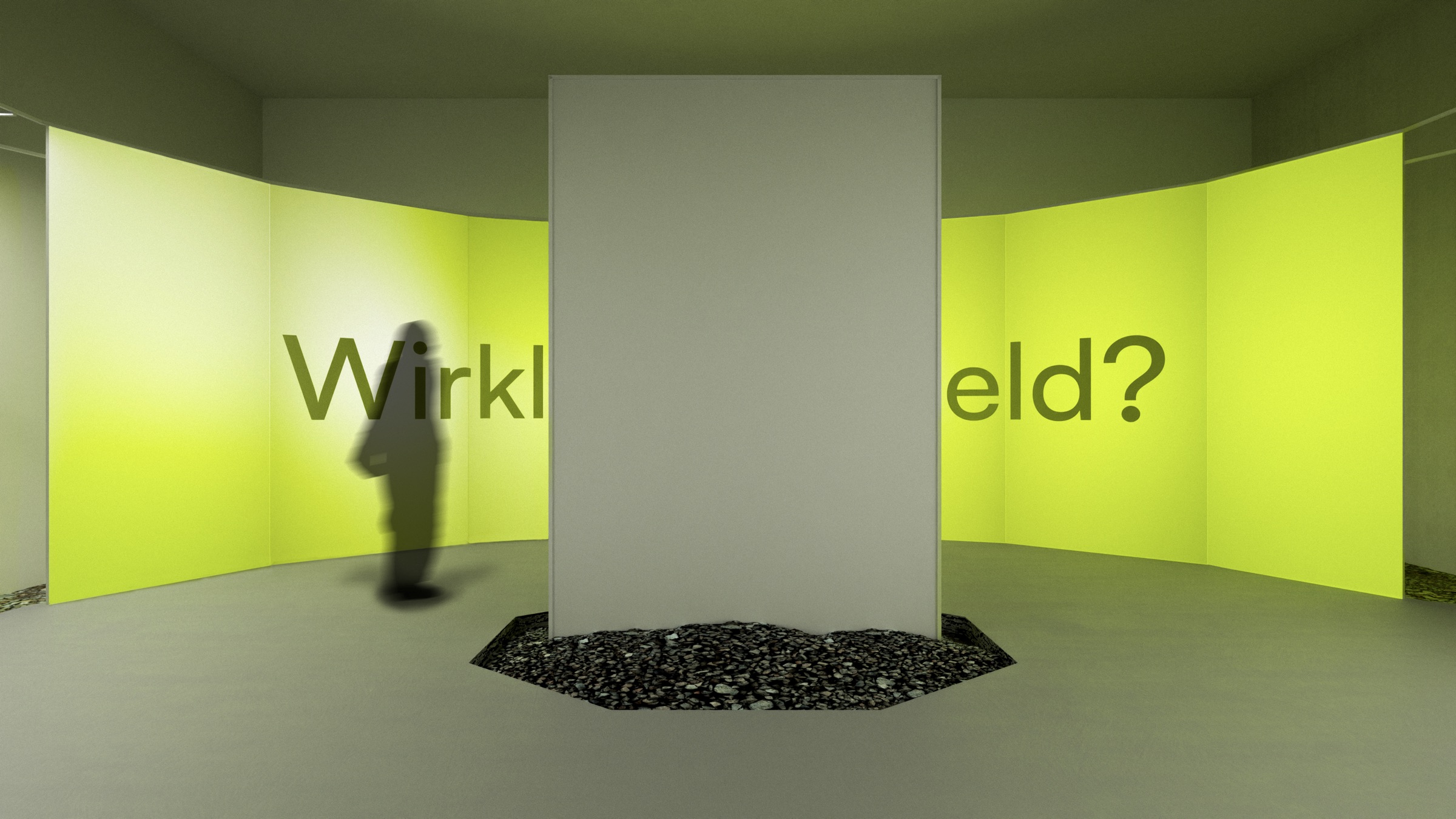 Room 1, critical counter-narrative: frontal view of the projection installation